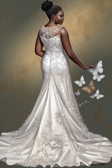 Wall Mural - A bridal concept sketch with a beautiful African American bride. Generative AI.