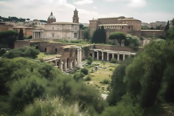 Wall Mural - A large building with a bridge over a river Generative AI