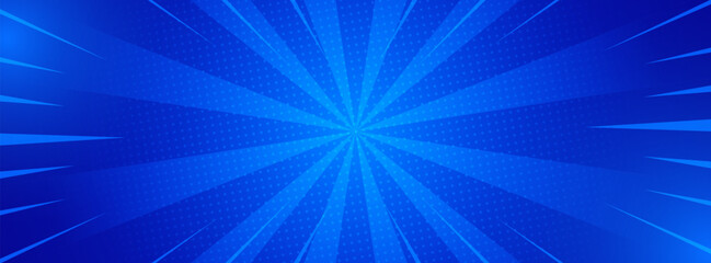 banner background. colorful, bright blue gradation, comic effect, zoom, memphis 