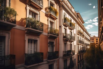 Wall Mural - A row of buildings with balconies and balconies Generative AI