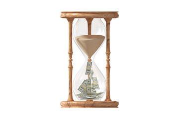 Canvas Print - Wooden egg timer with sand and banknotes