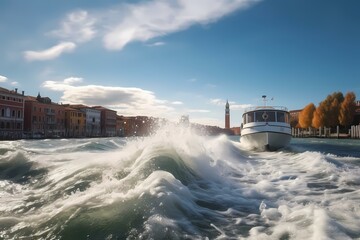 Wall Mural - A boat on the water Generative AI