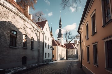 Wall Mural - A street with buildings on both sides Generative AI