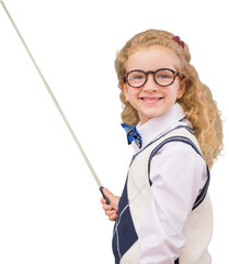 Wall Mural - Happy pupil pointing the blackboard 