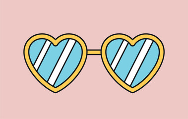 Heart shaped glasses concept. Sticker for social networks and messengers. Accessory and element of clothing in retro style. Back in 80s and 90s. Cartoon flat vector illustration