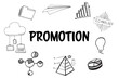 Promotion text amidst various web icons