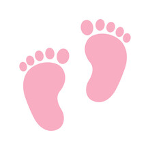 Pink Baby Footprint Icon Set Vector. Baby Footprint Silhouette Icon Isolated On A White Background. Imprint Of Two Human Feet Clip Art