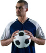 Confident player holding football