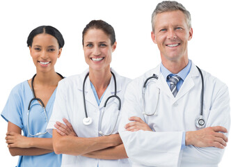 Canvas Print - Male doctor with female staffs standing arms crossed