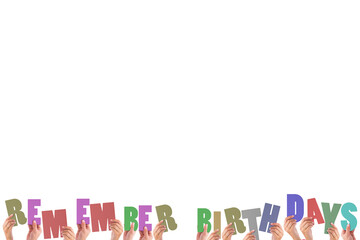 Poster - Colorful alphabet spelling remember birthdays held up by people 