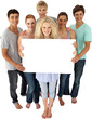 © vectorfusionart - Group of teenagers holding a blank card