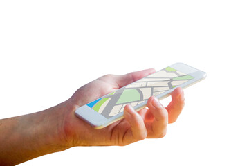 Man using map app on phone