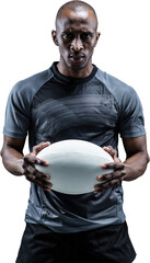 Wall Mural - Portrait of serious sportsman holding rugby ball