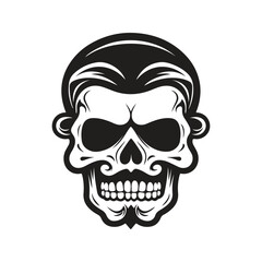 Wall Mural - skull with moustache, logo concept black and white color, hand drawn illustration