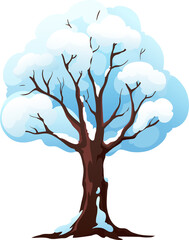 Sticker - Cartoon winter tree, vector plant with snow caps