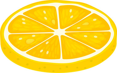 Sticker - Cartoon round lemon fruit slice, vector citrus