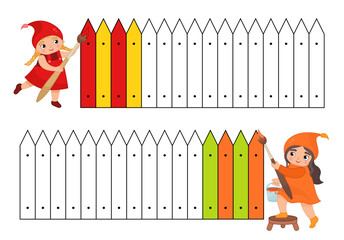 Poster - Coloring book for children.Color the fence in the correct sequence.