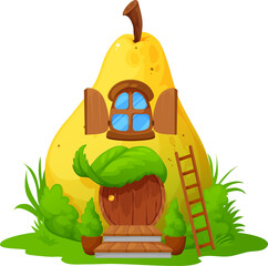 Wall Mural - Ripe yellow pear fairytale home building for elf