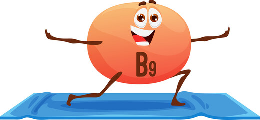 Sticker - Cartoon vitamin character, B9 personage on yoga