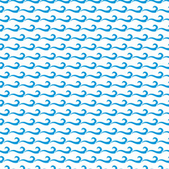 Canvas Print - Sea and ocean blue curly waves seamless pattern