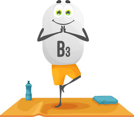 Sticker - Cartoon vitamin B3 character on yoga fitness class