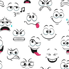 Wall Mural - Cartoon funny emoji faces seamless pattern