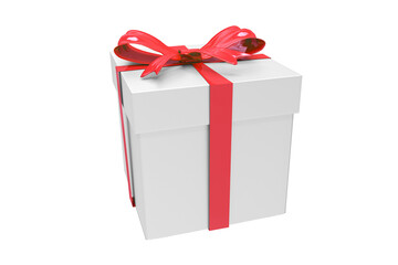 Wall Mural - Gift box with red ribbon on white background