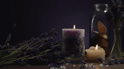 luxurious lavender: elegant still life of lavender soaps and candles | generative ai