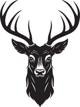 Deer Head Isolated On White Background, Black And White, Line Art Usable For Mascot, Shirt, T Shirt, Icon, Logo, Label, Emblem, Tatoo, Sign, Poster, Vintage, Emblem Design. Vector Illustration
