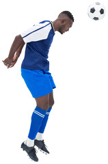 football player trying to hit a header