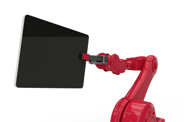 Sticker - Composite image of red robot holding digital tablet