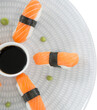 Close up of sushi with soya sauce
