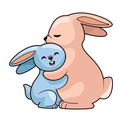 Sticker - cute rabbit mom and baby