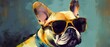 French bulldog exploring the urban streets of Paris city, adorable and cute with confident cool attitude while sightseeing, fashionista with cool sunglasses - generative ai
