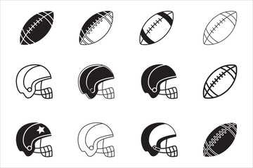 Wall Mural - American football ball and helmet icon set. Rugby ball icons. Vector stock illustration. Simple flat design.