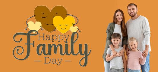 Wall Mural - Banner for Family Day with happy people on orange background