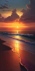 Wall Mural - A stunning summer sunset at the beach. Generative AI