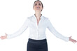 Businesswoman standing arms outstretched on white background