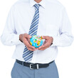 Midsection of businessman holding globe