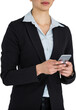 Businesswoman using mobile phone over white background