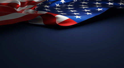 Wall Mural - USA or American flag on blue background 3D render