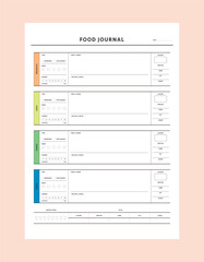  Food Journal Planner. Minimalist planner template set. Vector illustration.