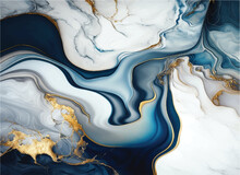 Abstract  Blue White Gold Paint Background With Marble Pattern 4