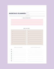  Monthly Planner. Minimalist planner template set. Vector illustration.