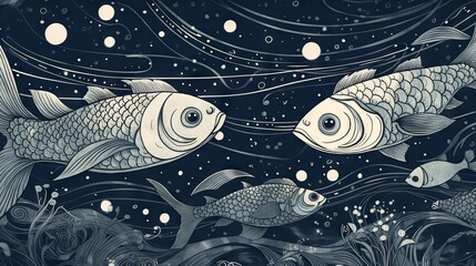 Wall Mural - Starry Fish School