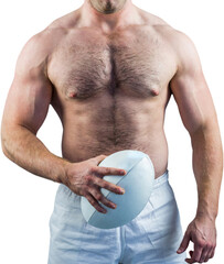 Canvas Print - Shirtless rugby player holding ball