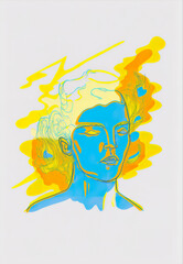 Poster - Abstract portrait illustration digital art face person poster background artwork 
minimal expressionism line art drawing style yoga peaceful graphic design character generative ai