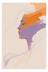 Poster - Abstract portrait illustration digital art face person poster background artwork 
minimal expressionism line art drawing style yoga peaceful graphic design character generative ai