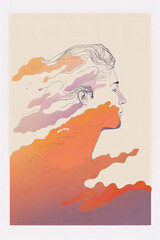 Poster - Abstract portrait illustration digital art face person poster background artwork 
minimal expressionism line art drawing style yoga peaceful graphic design character generative ai