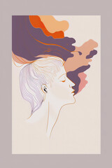 Poster - Abstract portrait illustration digital art face person poster background artwork 
minimal expressionism line art drawing style yoga peaceful graphic design character generative ai